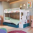 Ver imagem 1 de Beliche Infantil com Escada e Nichos com 2 Gavetões Branco/Azul - Completa Móveis