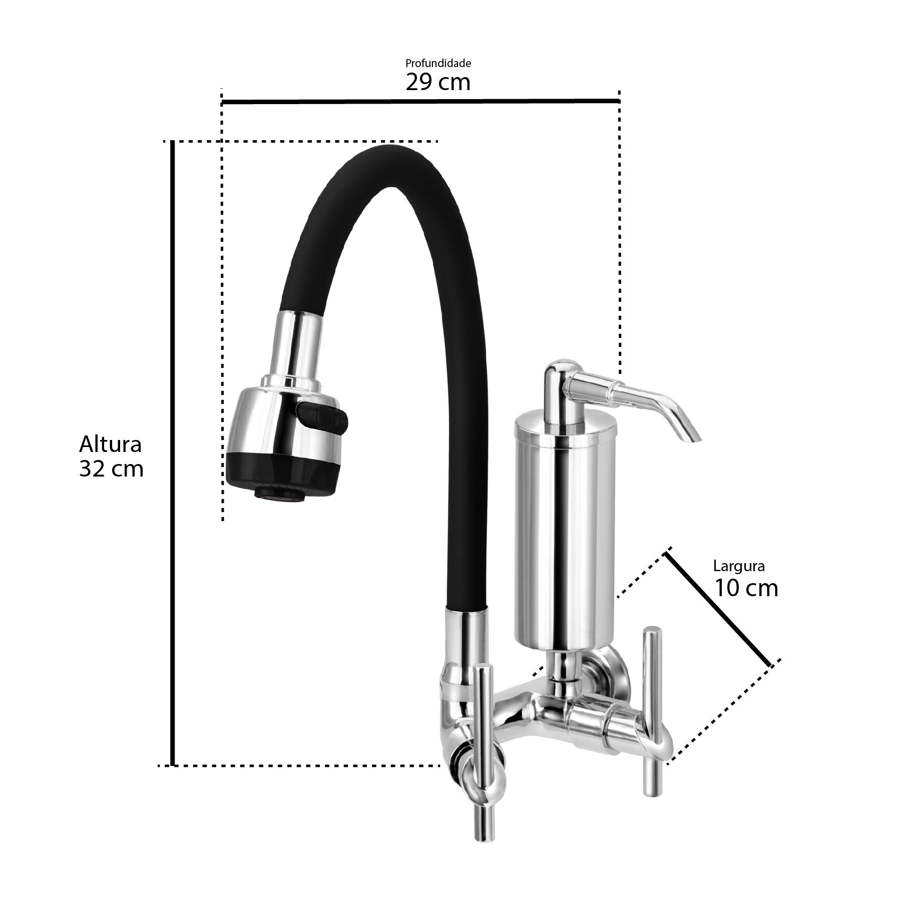 Torneira Gourmet de Cozinha Parede com Filtro Preta C61 - 3
