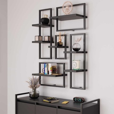 Conjunto 7 Prateleiras Industrial Preto - Pleno
