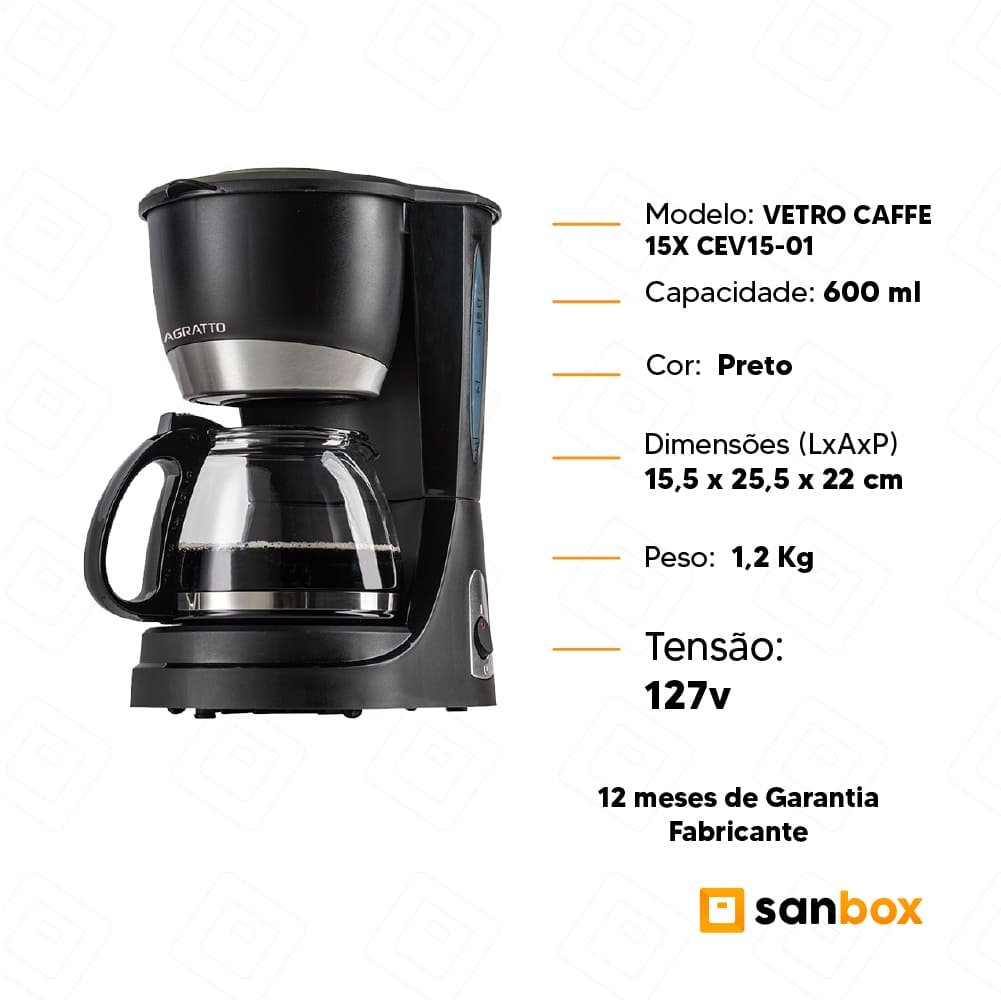 Cafeteira Elétrica Agretto Vetro Caffe 15x Cev15-01 600ml Preto-127v - 8