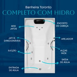 Banheira Retangular Toronto Completa com Hidro em Acrílico - 220v - 4