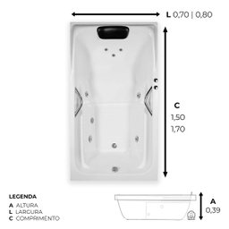 Banheira Retangular Toronto Completa com Hidro em Acrílico - 220v - 2