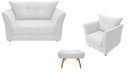 Ver imagem 1 de Kit Namoradeira + 1 Poltrona Decorativa Isis + 1 Puff Retangular Couro Branco Pés Madeira Mz Decor