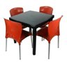Conjunto 1 Mesa Quadrada E 4 Cadeiras Com Pés De Alumínio:Preto e Vermelho - 1