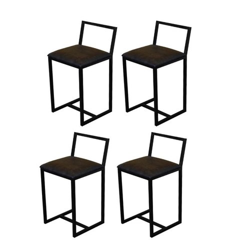 Kit 4 Banqueta Baixa Para Cozinha Preta Industrial Assento Estofado