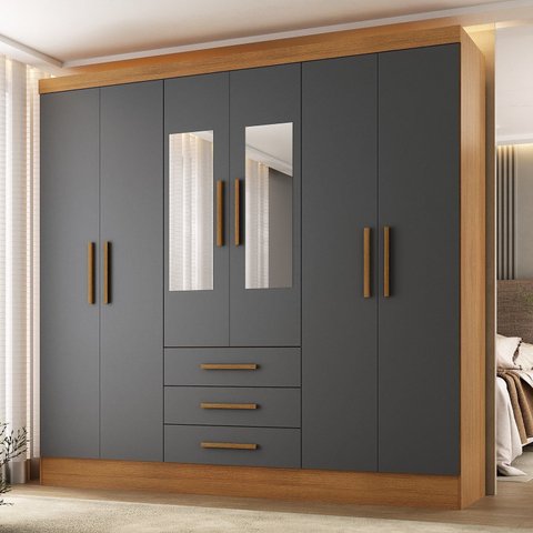 Guarda-Roupa Casal 6 Portas 3 Gavetas com Espelhos 100% MDF Berlin Espresso Móveis