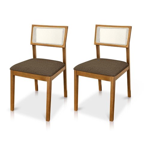 Kit 02 Cadeiras de Jantar e Living Millie com Tela Natural Estofada Linho - Desk Design