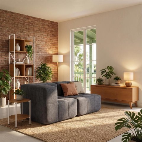Sofá Modular 2 Lugares com Canto Kappesberg Boucle Titanio