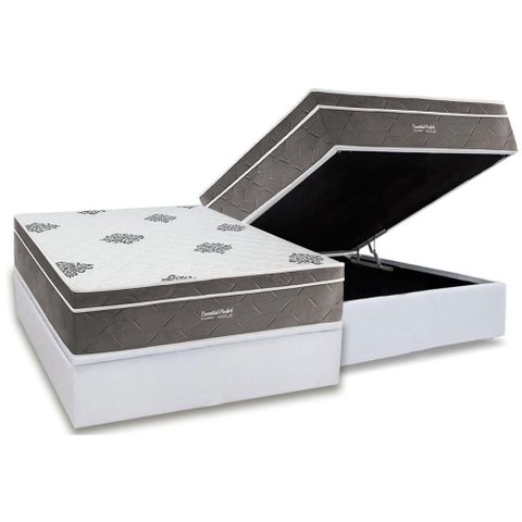 Conjunto Box Baú Casal: Colchão Molas Inovaflex Ensacadas Essential+base Crc Corano White (138x188
