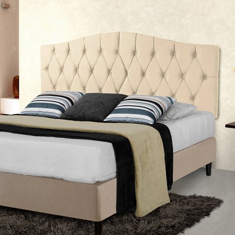 Cabeceira Painel Capitonê Curva Estofada Cama Casal 1,40 - Palha
