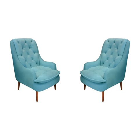 Kit 2 Poltronas Decorativas Lille Suede Azul Turquesa - Dominic Decor