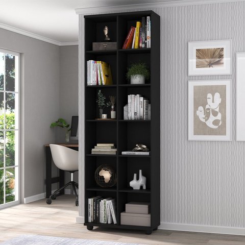 Estante de Livros MDF 74CMX225CM 12 Nichos Preto