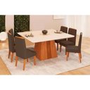 Ver imagem 1 de Conjunto: Mesa de Cozinha Itália C/ Tampo Madeirado C/ Vidro Curvo 136x136cm e 6 Cadeiras Lia