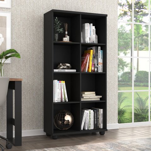 Estante de Livros 100% MDF 74CMX153CM 8 Nichos Preto