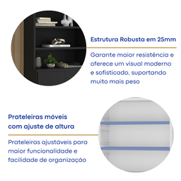Estante para Livros 2 Portas 5 Prateleiras 223cmx78,5cm - 7