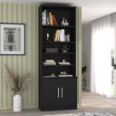 Ver imagem 1 de Estante Multiuso para Livros 2 Portas 5 Prateleiras 100% MDF 223CMX78,5cm Preto