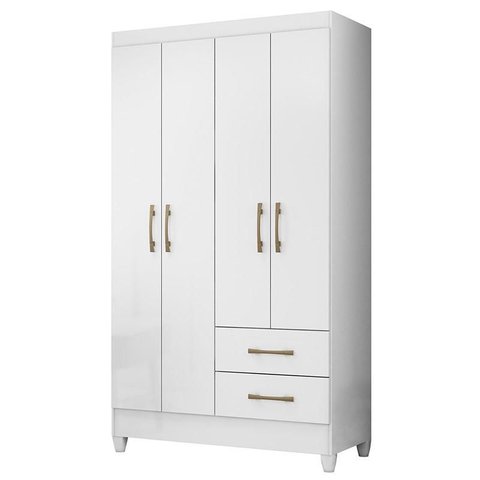 Guarda Roupa Solteiro Chile 4 Portas Branco Brilho - Moval