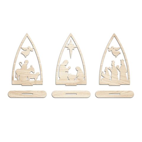 Trio Presépio Natal 9cmx15cm - Cria Arte Laser Madeira Clara