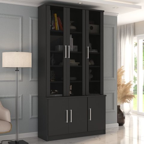Estante para Livros 6 Portas Moderno Preto