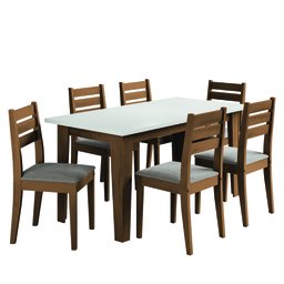 Conjunto Sala de Jantar Mesa Miami 1,60m 6 Cadeiras Dakar Cedro / Off White / Mascavo Dobuê - 1
