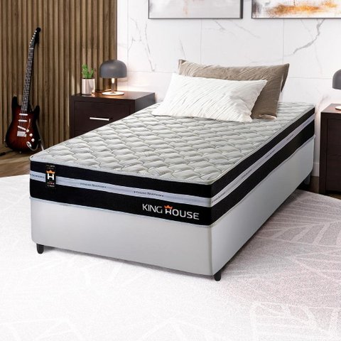 Conjunto Cama Box Solteiro c/ Molas Ensacadas Durham Branco 88x188x60