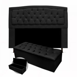 Kit Cabeceira Geovana + Calçadeira Baú Mirage King Size 195cm Suede - Ecotec Decor:Preto