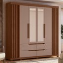 Ver imagem 6 de Guarda Roupa Doble Casal com Espelho 06 Portas e Cômoda Mobi Nogueira Capuccino - Móveis Albatroz
