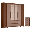 Ver imagem 1 de Guarda Roupa Doble Casal com Espelho 06 Portas e Cômoda Mobi Nogueira Capuccino - Móveis Albatroz