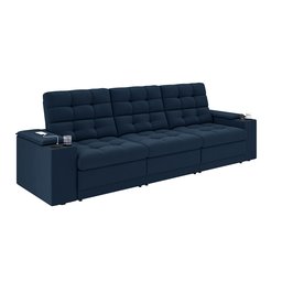 Sofá Confort Premium 2,30m Assento Retrátil/reclinável Porta Copos e Usb Suede Petróleo - Xflex - 3