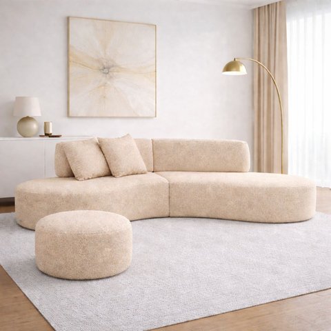 Sofá Estopar Virginia 2 Metros com Puff Bouclé para Sala