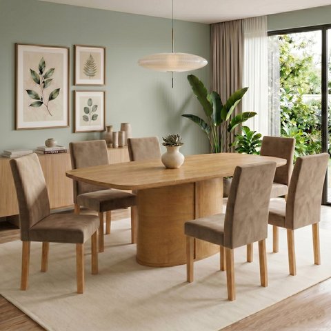 Conjunto de Mesa 6 Cadeiras Espanha 180x90cm em MDF Cinamomo Marrom