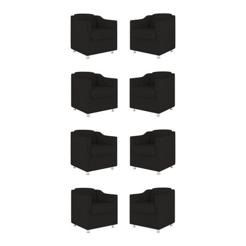 Kit 08 Cadeiras Poltronas Decorativas Sala de Espera Clinica Tecido Cor:preto
