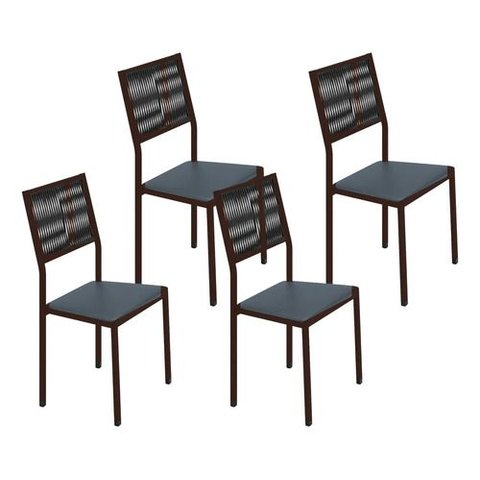 Kit 4 Cadeiras Maia Corino Grafite e Fibra Nautica Preta Tubo Marrom Cafe