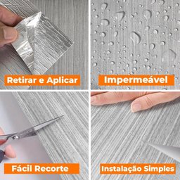 Kit 3 Unidades Placa Adesiva Flexível para Parede Madeira Teca Cinza 60x300cm - 5