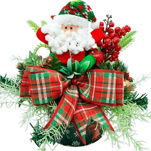 Decoração Arranjo de Mesa Artesanal Papai Noel Natal de 30cm