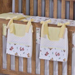 Porta Fralda Organizador Quarto de Bebê Menino Menina 2 Peças com Laço:raposa Amarelo