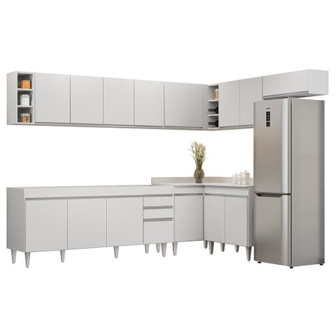 Armário de Cozinha Modulado de Canto 8 Peças Cp25 Balcão sem Tampo Branco - Lumil Lumil Móveis