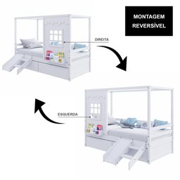 Cama Casinha Reta com 02 Gavetas e Escorregador Madeira Maciça Branco Housin - 6