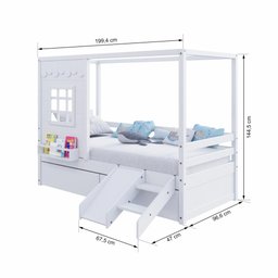 Cama Casinha Reta com 02 Gavetas e Escorregador Madeira Maciça Branco Housin - 4