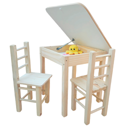 Conjunto de Mesa Mesinha Baú com 2 Cadeiras Infantil de Madeira Maciça Resistente - 1