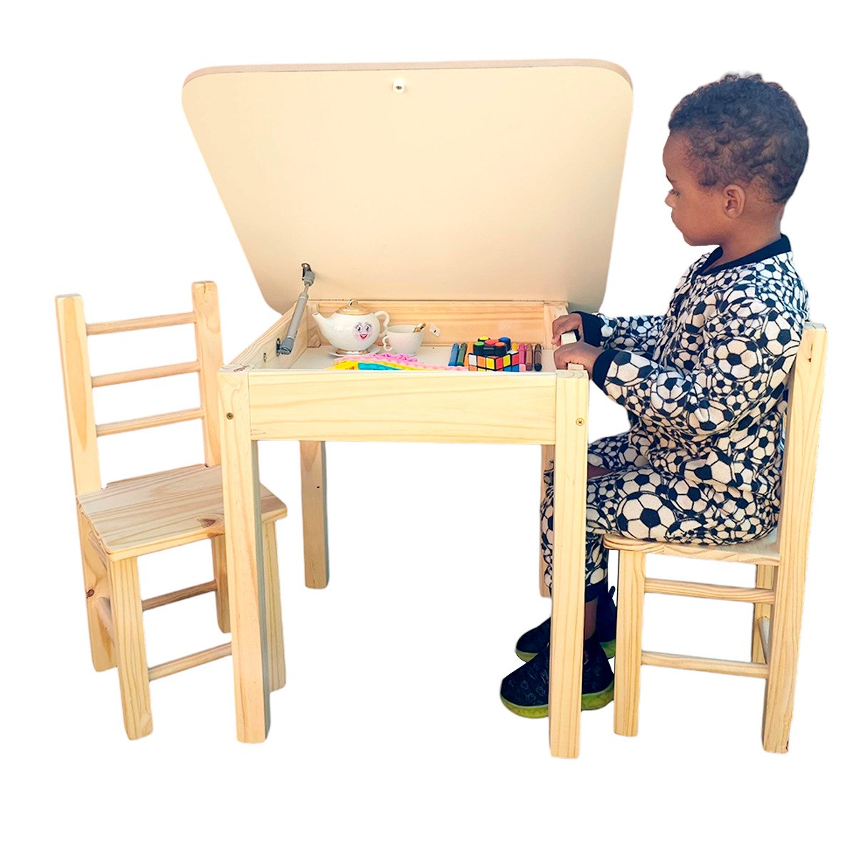 Conjunto de Mesa Baú com 2 Cadeiras Infantil de Madeira Maciça Resistente - 1