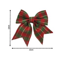 Kit 4 Laços Xadrez Rústico Vermelho e Verde Natal Modelo Rígido 12cm - Magizi - 2