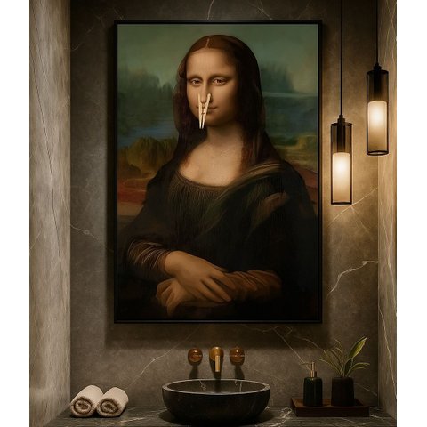 Quadro Canvas Divertido Banheiro Monalisa Nariz-mold.preta:40x30cm