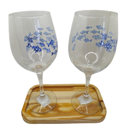 Kit 2 Taças Bandeja Peixes Cristal Personalizada Vinho 490ml - 2
