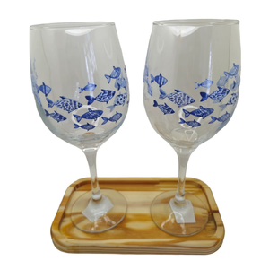 Kit 2 Taças Bandeja Peixes Cristal Personalizada Vinho 490ml