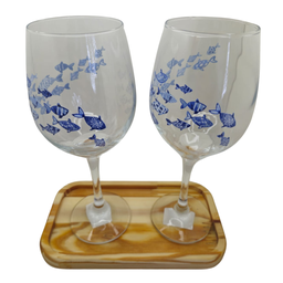 Kit 2 Taças Bandeja Peixes Cristal Personalizada Vinho 490ml - 4