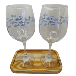 Kit 2 Taças Bandeja Peixes Cristal Personalizada Vinho 490ml - 3