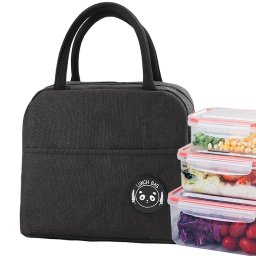 Bolsa Térmica Organizadora em Poliéster de Mão para Marmita Preta - 6