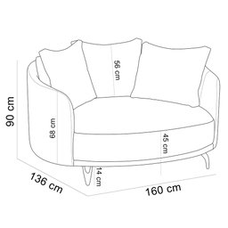 Chaise Redondo Living Orgânico Sala Estar Fixo Roy T03 Linho Cru Veludo Terracota - Lyam Decor - 5