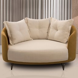 Chaise Redondo Living Orgânico Sala Estar Fixo Roy T03 Linho Cru Veludo Terracota - Lyam Decor - 2